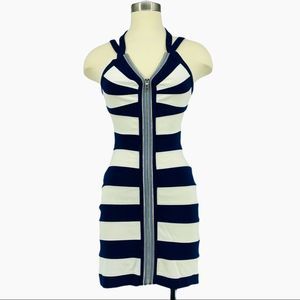 NWOT bebe Striped Front Zipper Halter Dress